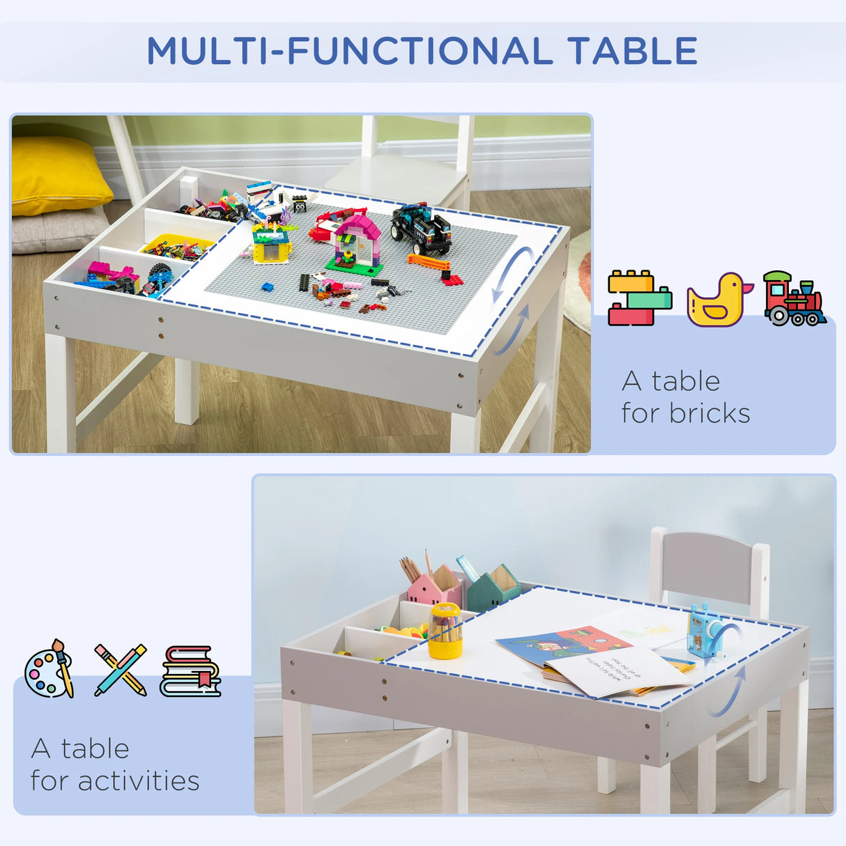 HOMCOM Kids Table and Chair Set, with Storage Space - Grey