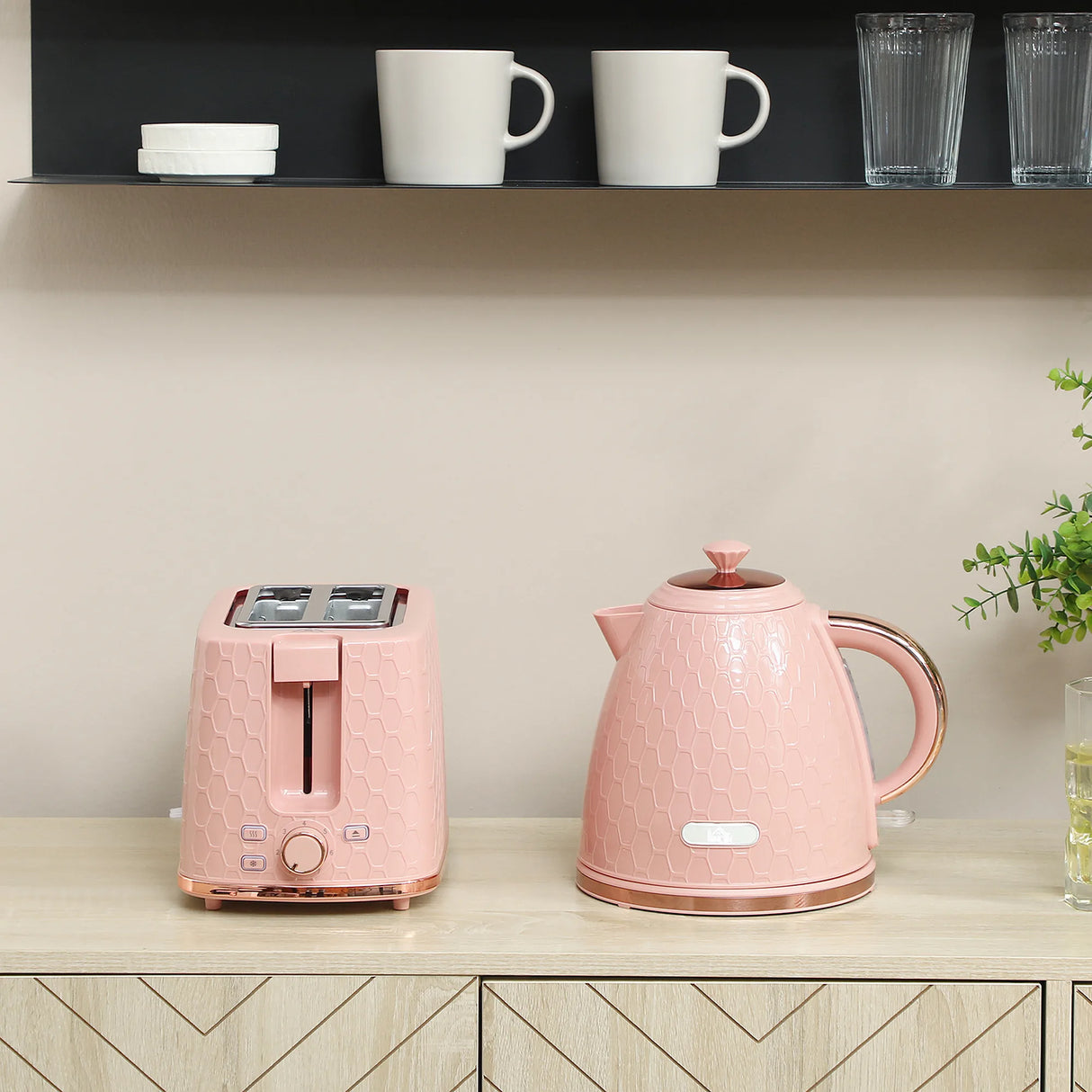 HOMCOM 1.7L 3000W Fast Boil Kettle & 2 Slice Toaster Set, Kettle and Toaster Set with Auto Shut Off, Browning Controls, Light Pink