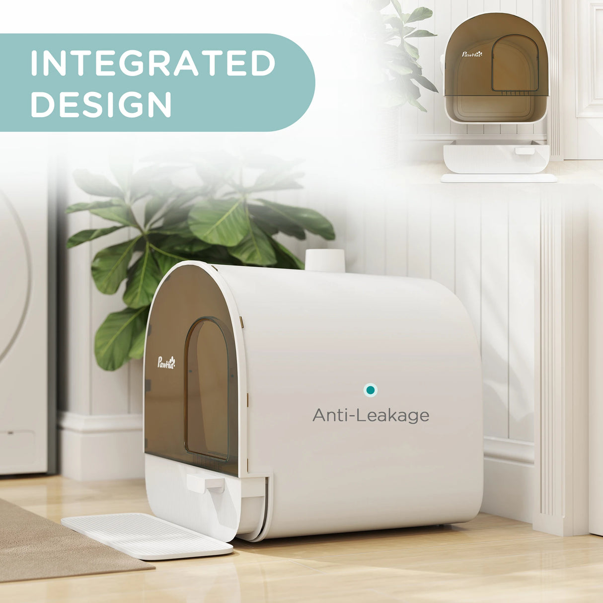 PawHut Hooded Cat Litter Box, Kitten Litter Tray, with Lid, Scoop, Filter, Flap Door