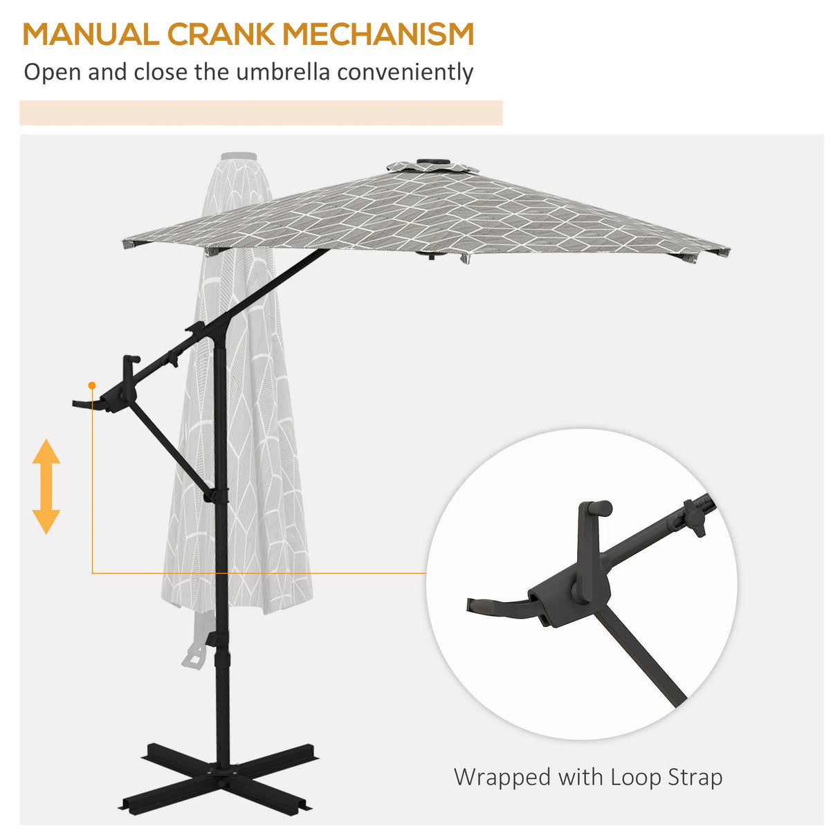 Outsunny 3(m) Convertible Cantilever Parasol and Centre-post Garden Parasol with Cross Base, 360 Rotation Banana Parasol with Crank Handle and 8 Ribs, Hanging Patio Umbrella, Black and White