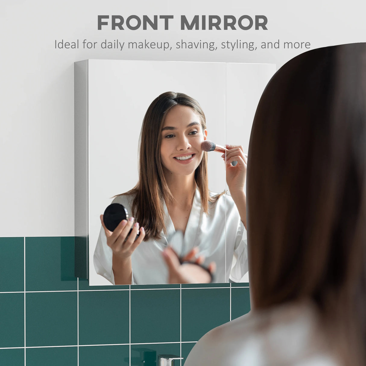 kleankin Bathroom Mirror Cabinet, Wall Mounted Medicine Cabinet with Hinged Door, Storage Shelves for Laundry Room