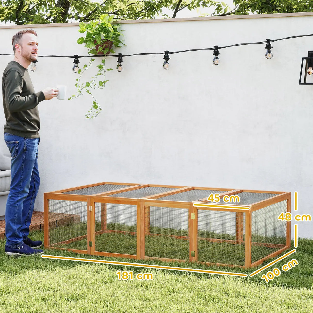 PawHut Big Hutches for Rabbits - 6ft Wooden Spacious Outdoor Rabbit Hutch for Pet Rabbits, Natural Wood