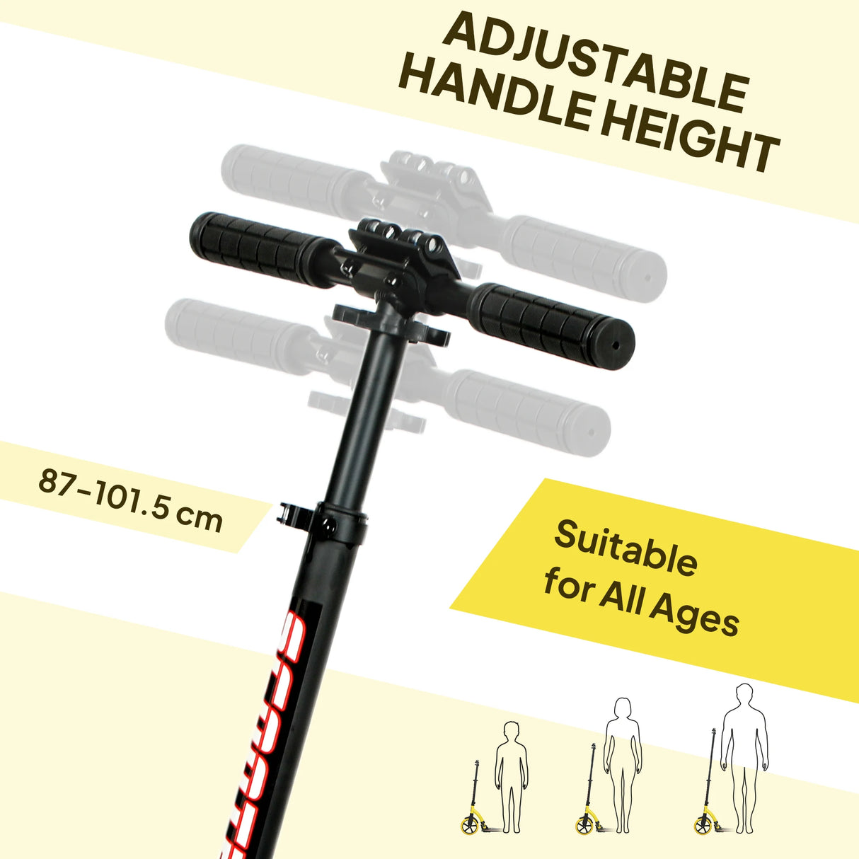 HOMCOM Foldable Kick Scooter with Double Shock Absorption and Big Wheels, Height Adjustable Aluminium Frame Big Wheel Scooter for 14+ Teens Adult - Yellow