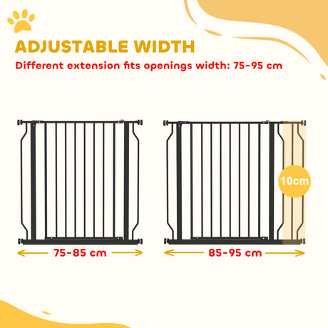 PawHut Wide Dog Safety Gate, with Door Pressure, for Doorways, Hallways, Staircases - Black