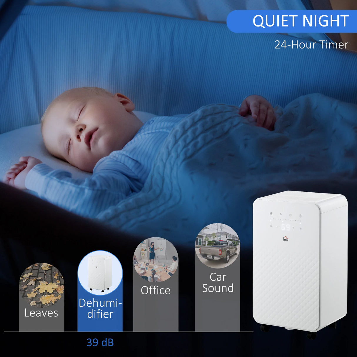 HOMCOM 2000mL Portable Dehumidifier with Air Purifier, 24H Timer, 5 Modes, 12L/Day, for Home Laundry, White