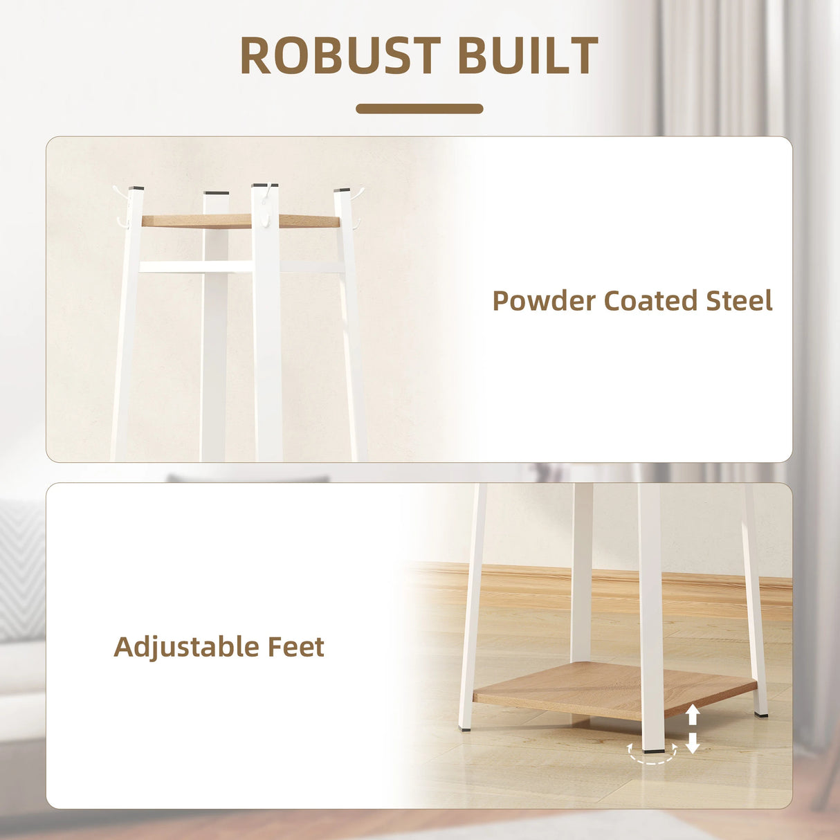 HOMCOM Compact Freestanding Coat Rack - White/Oak