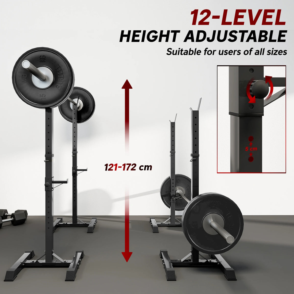 HOMCOM Adjustable Squat Rack, Weight Strength Training Bench Press Rack Weight Bench Supporter for Home Gym Exercise, Max Load 150kg, 124-154cm