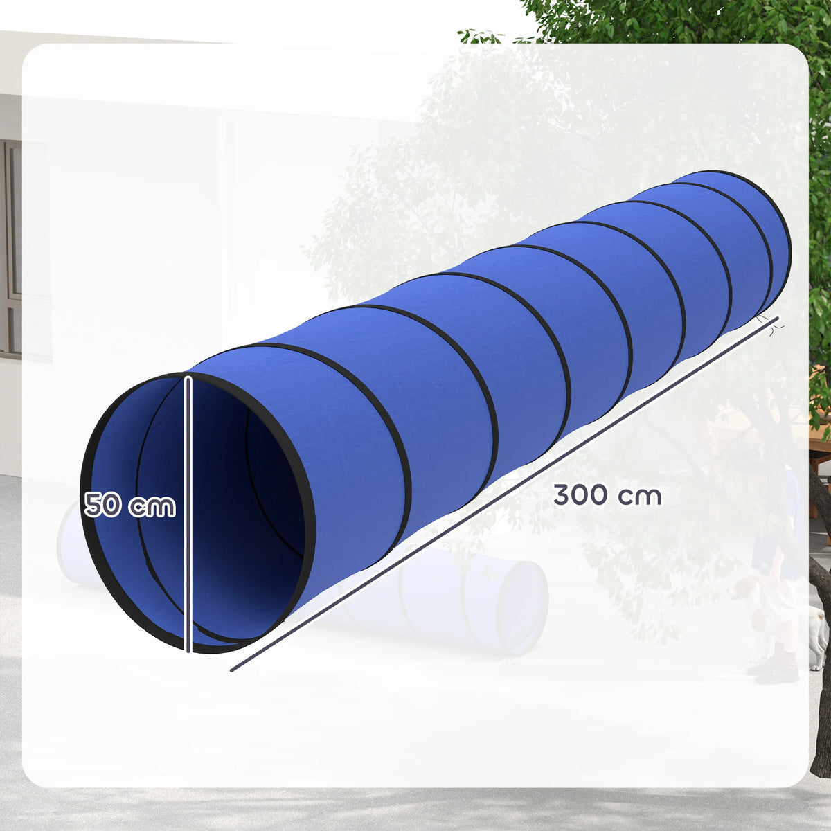 PawHut Dog Tunnel, 300 x 50 cm, Foldable Play Tunnel with 4 Pegs and Bag, Tear-Resistant Outdoor Dog Agility Equipment, Blue