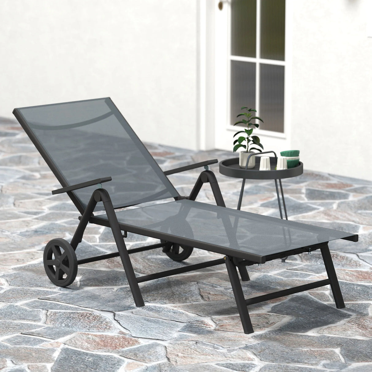Outsunny Five-Position Reclining Sun Lounger - Grey