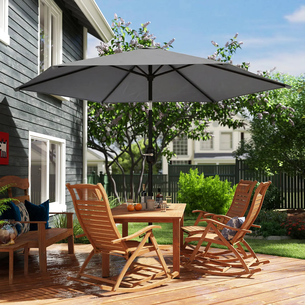 Outsunny 2.6 m Garden Parasol Umbrella with Aluminium Pole, Outdoor Patio Umbrella with Tilt and Crank, Vent, Grey
