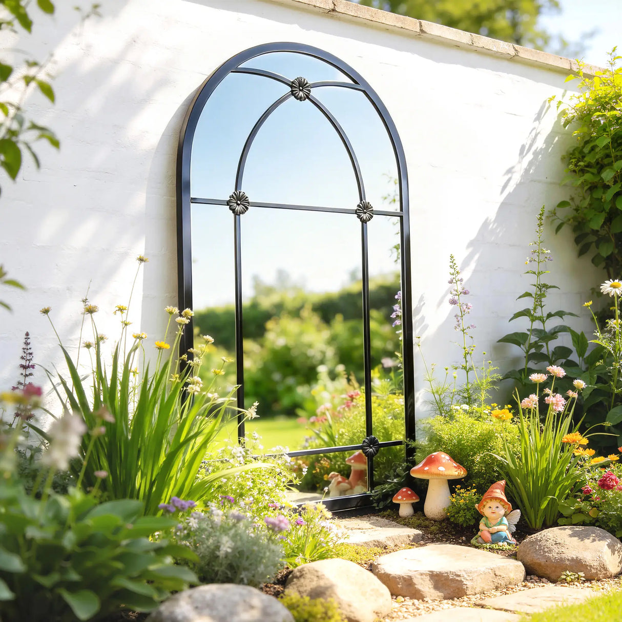 Outsunny Arched Mirror, Shatterproof Acrylic Windowpane Wall Mounted Mirror with Robust Metal Frame, 100 x 60 cm, Black