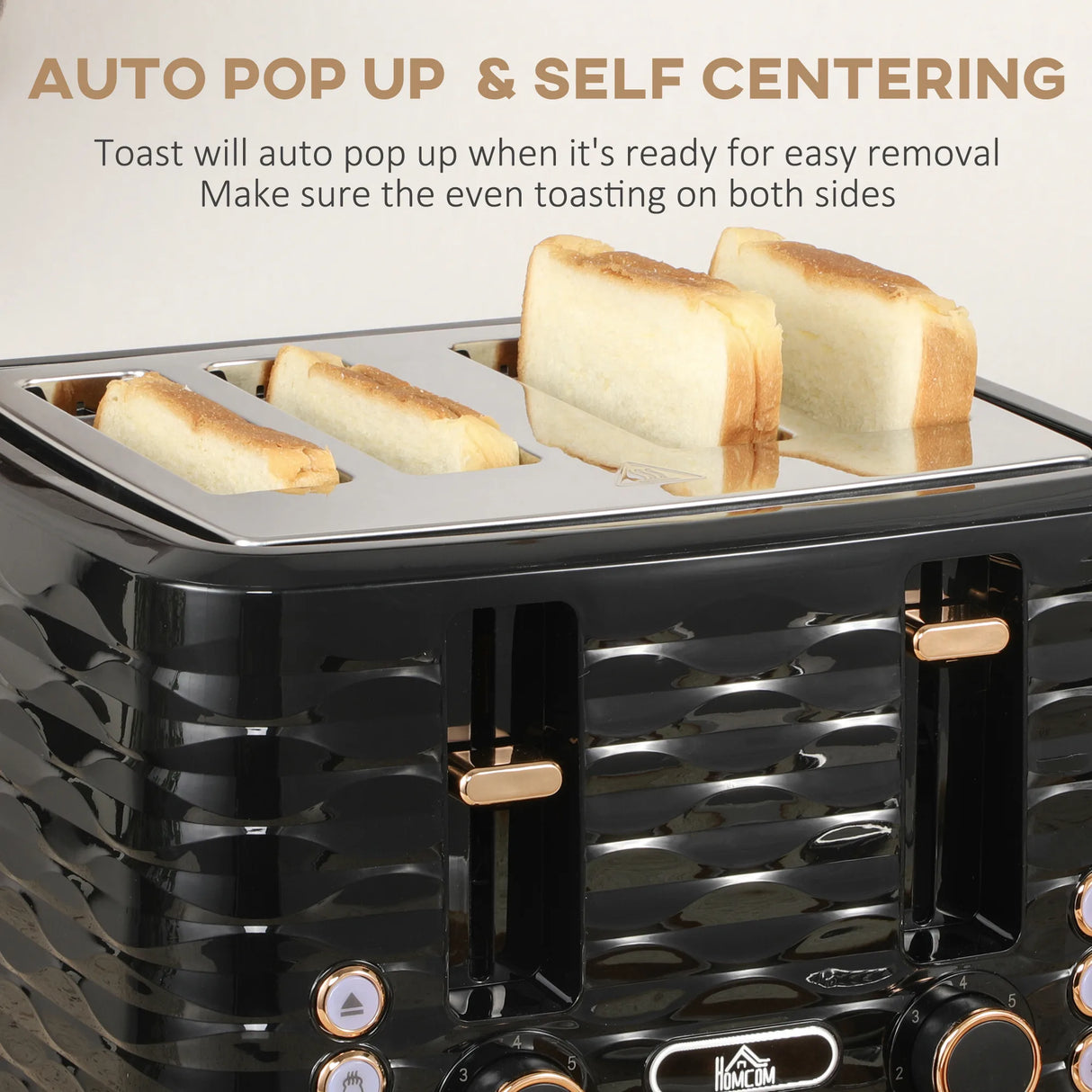 HOMCOM Kettle and Toaster Sets, 3000W 1.7L Rapid Boil Kettle & 4 Slice Toaster with 7 Browning Controls, Defrost, Reheat and Crumb Tray, UK Otter thermostat, Black