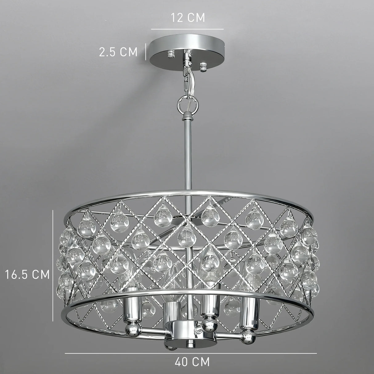 HOMCOM 51 Crystallite Four-Bulb Chandelier - Silver-Tone