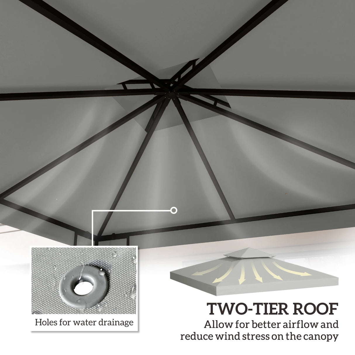 Outsunny 3(m) Gazebo Top Cover Double Tier Canopy Replacement Pavilion Roof Light Grey