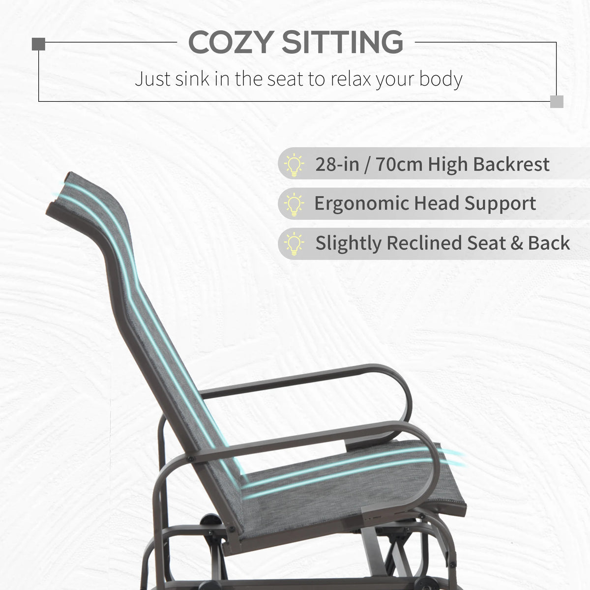 Outsunny Outdoor Gliding Rocking Chair with Sturdy Metal Frame Garden Comfortable Swing Chair, Grey & Brown
