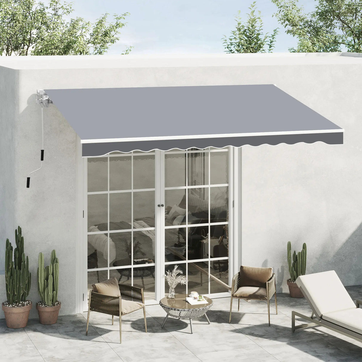 Outsunny 2.5m x 2m Garden Patio Manual Awning Canopy Sun Shade Shelter Retractable with Winding Handle Grey