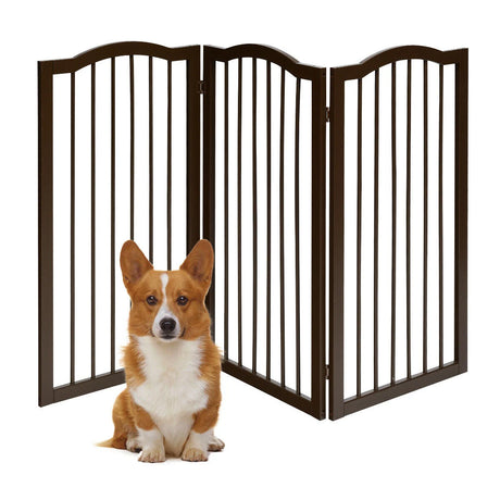 3-Panel Wooden Freestanding Pet Gate w/ Arched Top