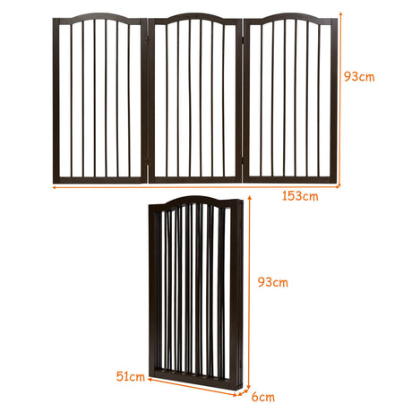 3-Panel Wooden Freestanding Pet Gate w/ Arched Top
