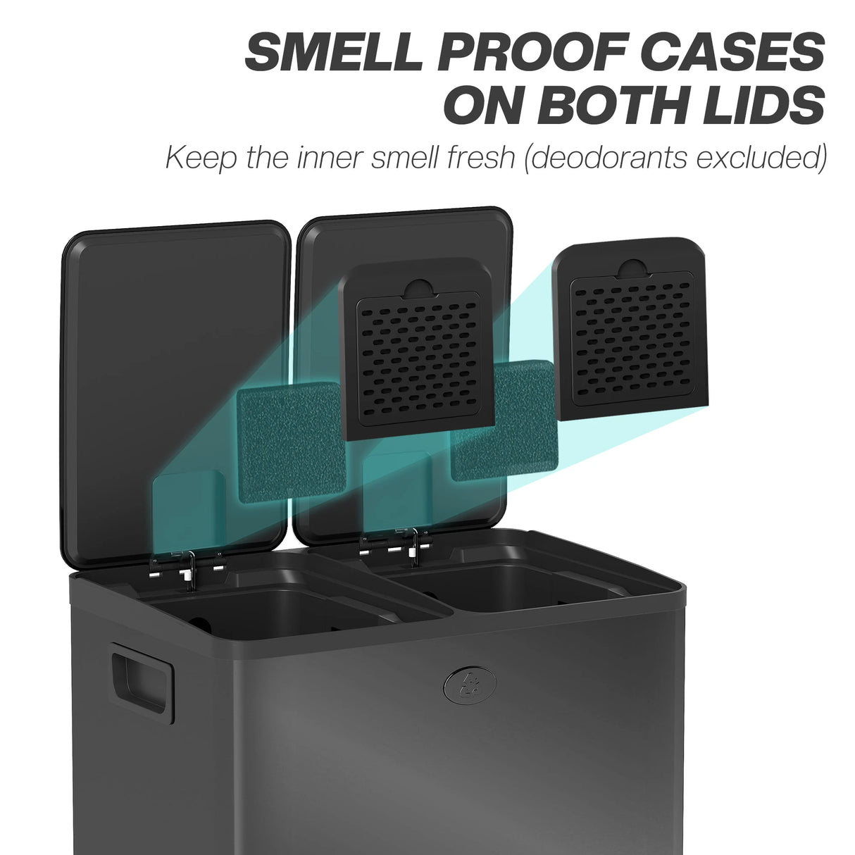 HOMCOM 40L Dual Compartment Stainless Steel Bin, with Deodoriser Holders - Glossy Black