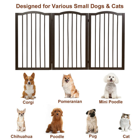 3-Panel Wooden Freestanding Pet Gate w/ Arched Top