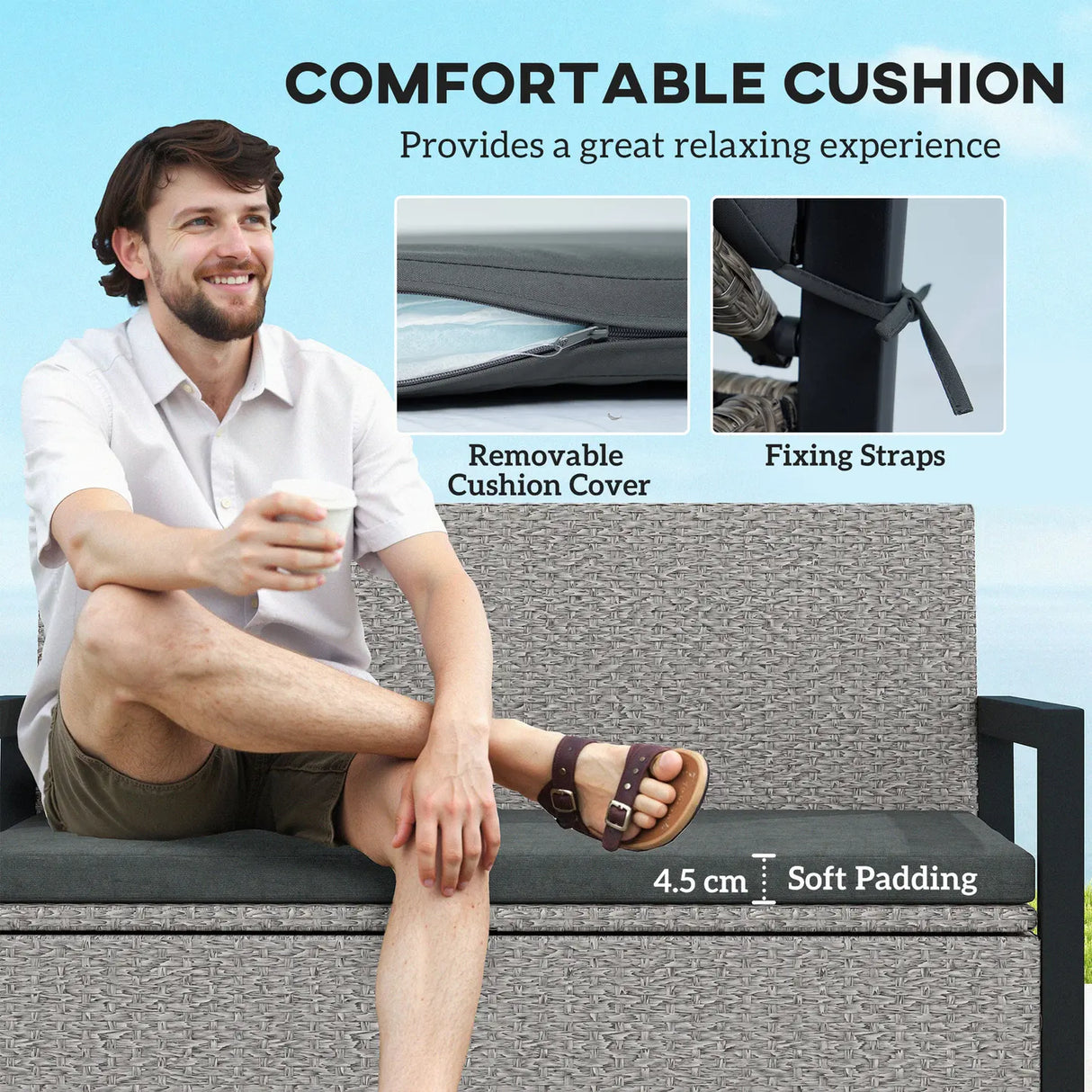 Outsunny 151.5L Storage Garden Bench, with Cushion - Grey