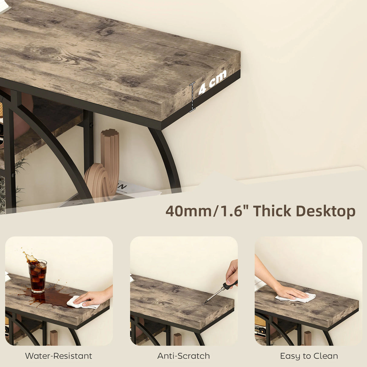 HOMCOM Industrial Console Table with Storage Shelves - Rustic Brown