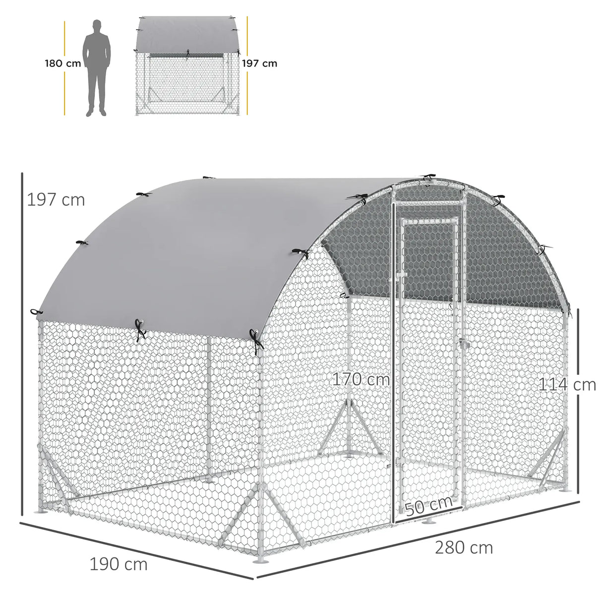 PawHut Walk In Chicken Run Galvanised Chicken Coop Hen Poultry House Cage Pet Playpen Garden with Water-Resist Cover, 2.8 x 1.9 x 2m