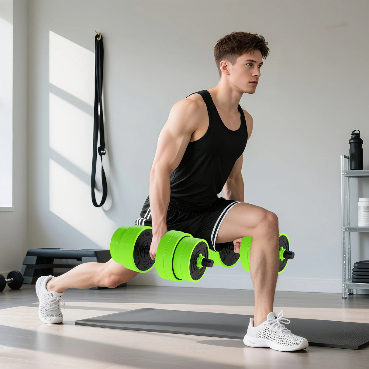 SPORTNOW 30kg Four-In-One Adjustable Weight Dumbbells Set, Barbell, Kettlebell, Push Up Stand - Green