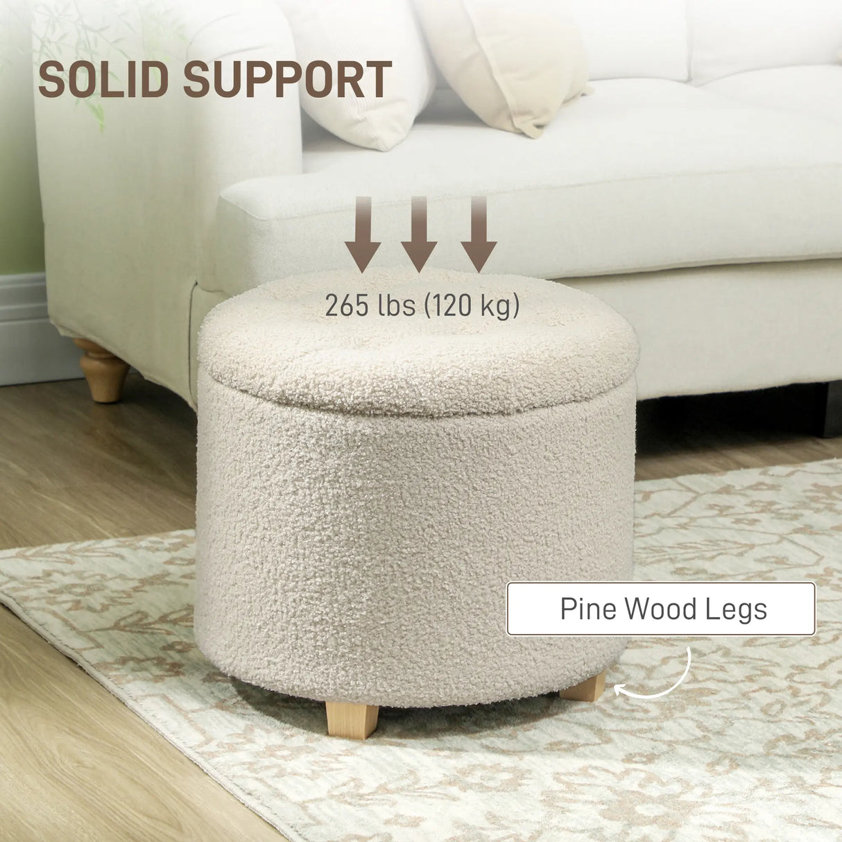 HOMCOM 40.5L Teddy Fleece Storage Ottoman - Cream White