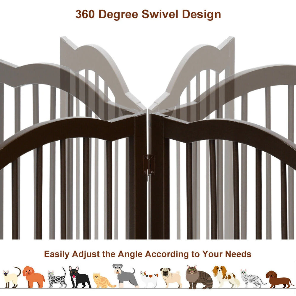 3-Panel Wooden Freestanding Pet Gate w/ Arched Top