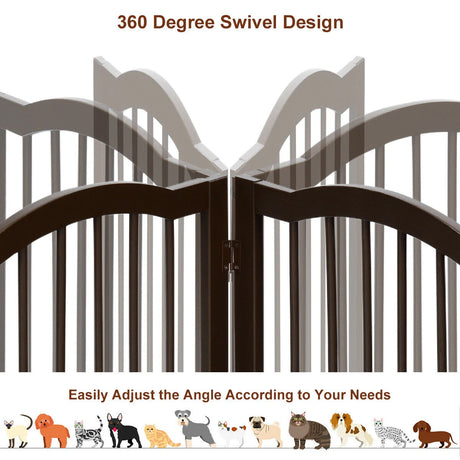3-Panel Wooden Freestanding Pet Gate w/ Arched Top
