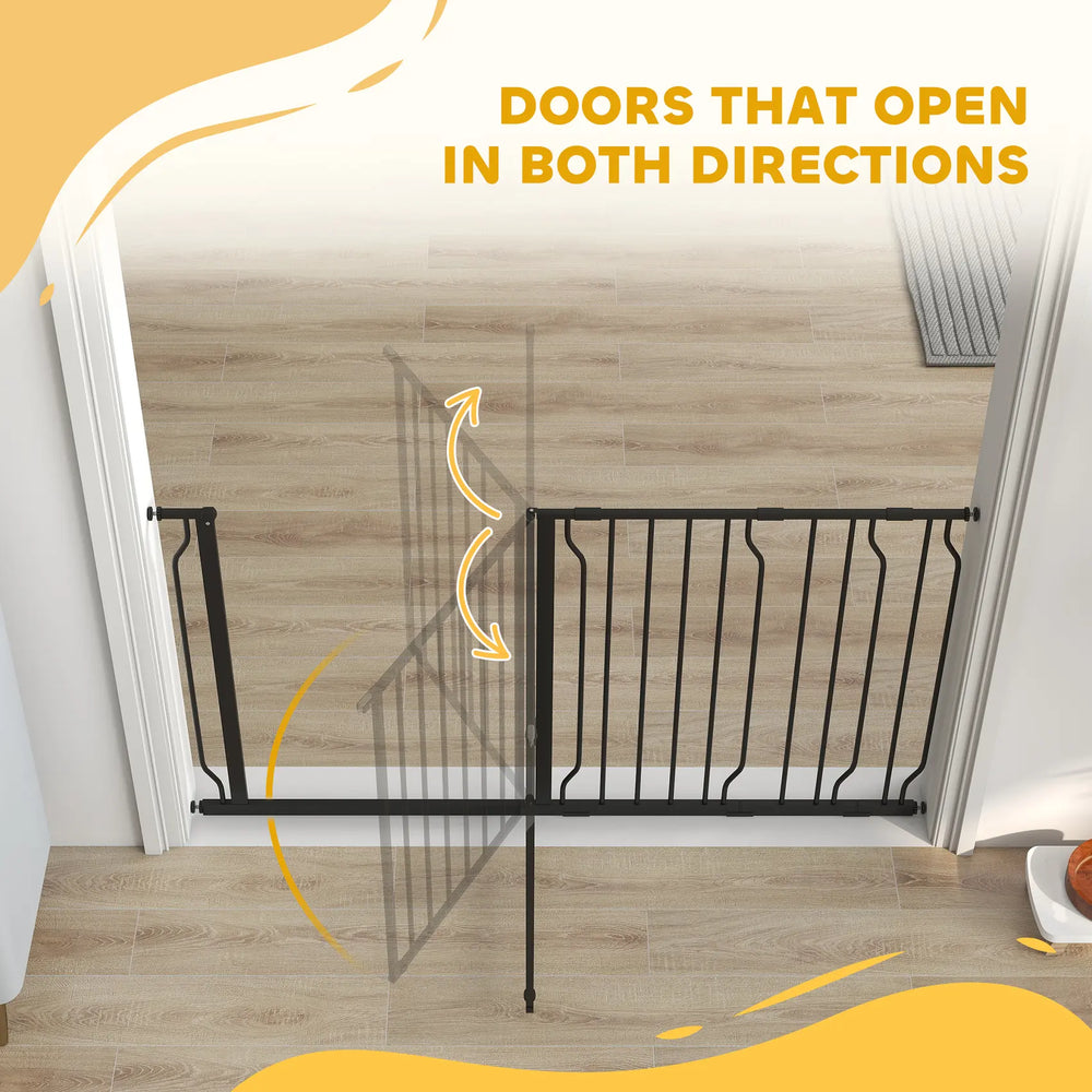 PawHut Extra Wide Dog Safety Gate, with Door Pressure, for Doorways, Hallways, Staircases - Black