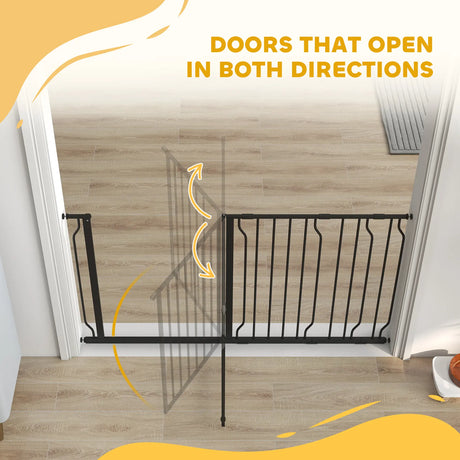 PawHut Extra Wide Dog Safety Gate, with Door Pressure, for Doorways, Hallways, Staircases - Black