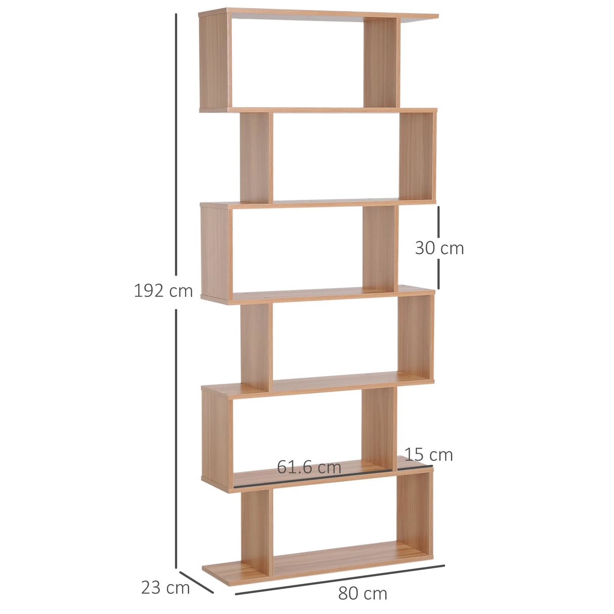 HOMCOM Bookcase, 6 Tier Shelf S Shaped Bookshelf, Storage Unit, Display Shelf for Living Room, Bedroom, Home Office, Plant, Maple
