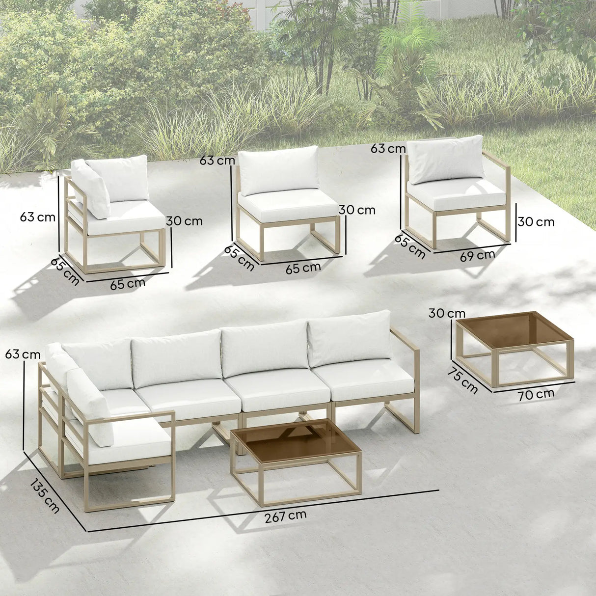 Outsunny 5 Seater Aluminium Garden Furniture Set, Garden Sofa Set with Thick Cushions for Patio and Balcony, Outdoor, White
