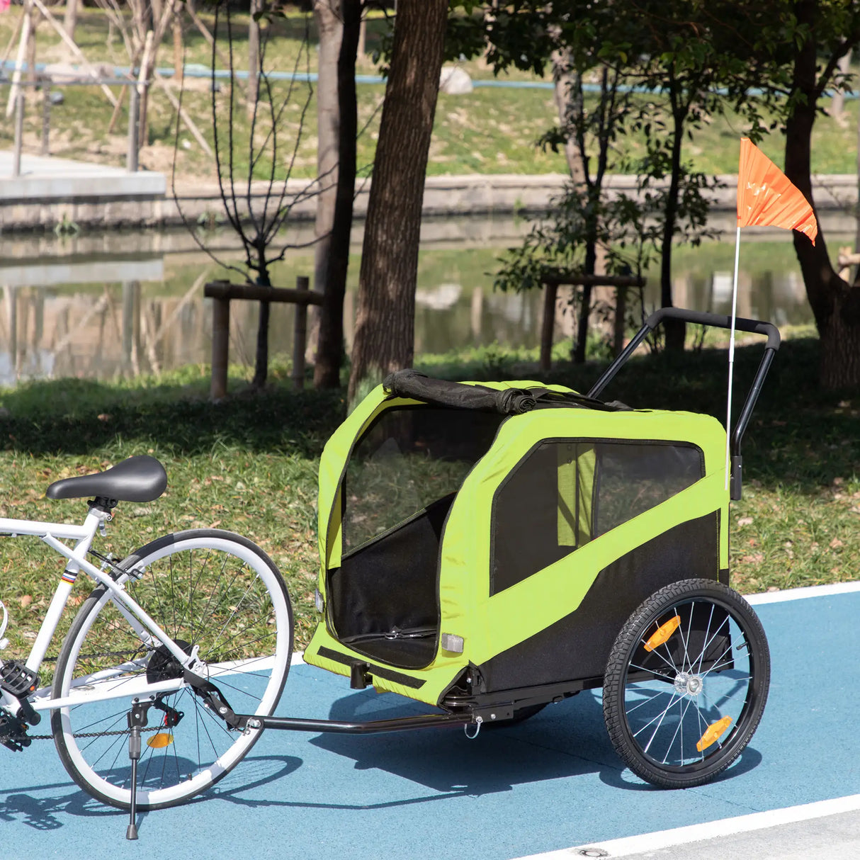 PawHut Dog Bike Trailer, 2 in 1 Dog Stroller for Large Dogs with Hitch, Quick-release 20" Wheels, Pet Bicycle Cart Trolley Carrier for Travel, Green