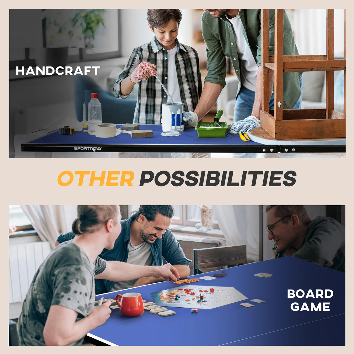 SPORTNOW 9FT Folding Tennis Table, with 8 Wheels, for Indoor Use, Blue