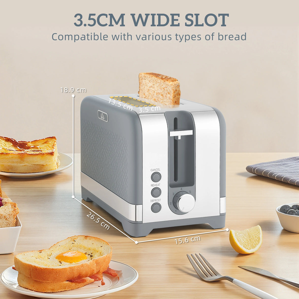 HOMCOM Sleek Textured Kettle and Toaster Set - Grey