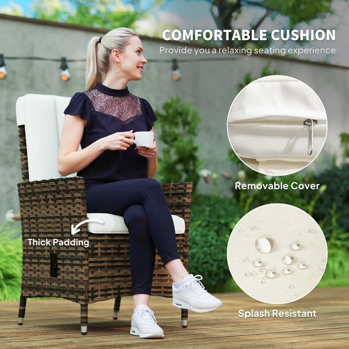 Outsunny 105-150 Reclining Rattan Chair - Cream