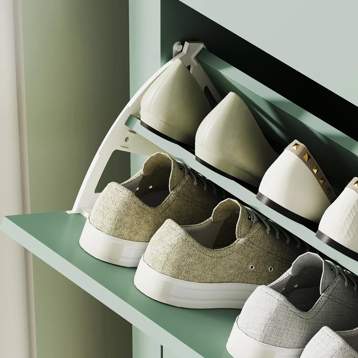 HOMCOM Modern Two-Drawer Shoe Cabinet - Green