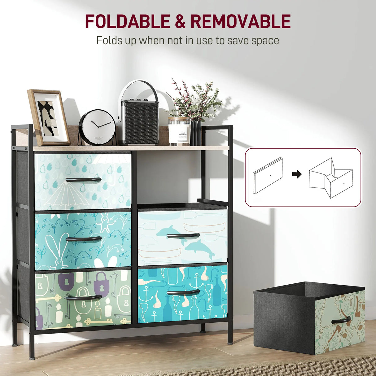 HOMCOM 6-Drawer Chest of Drawers - Blue