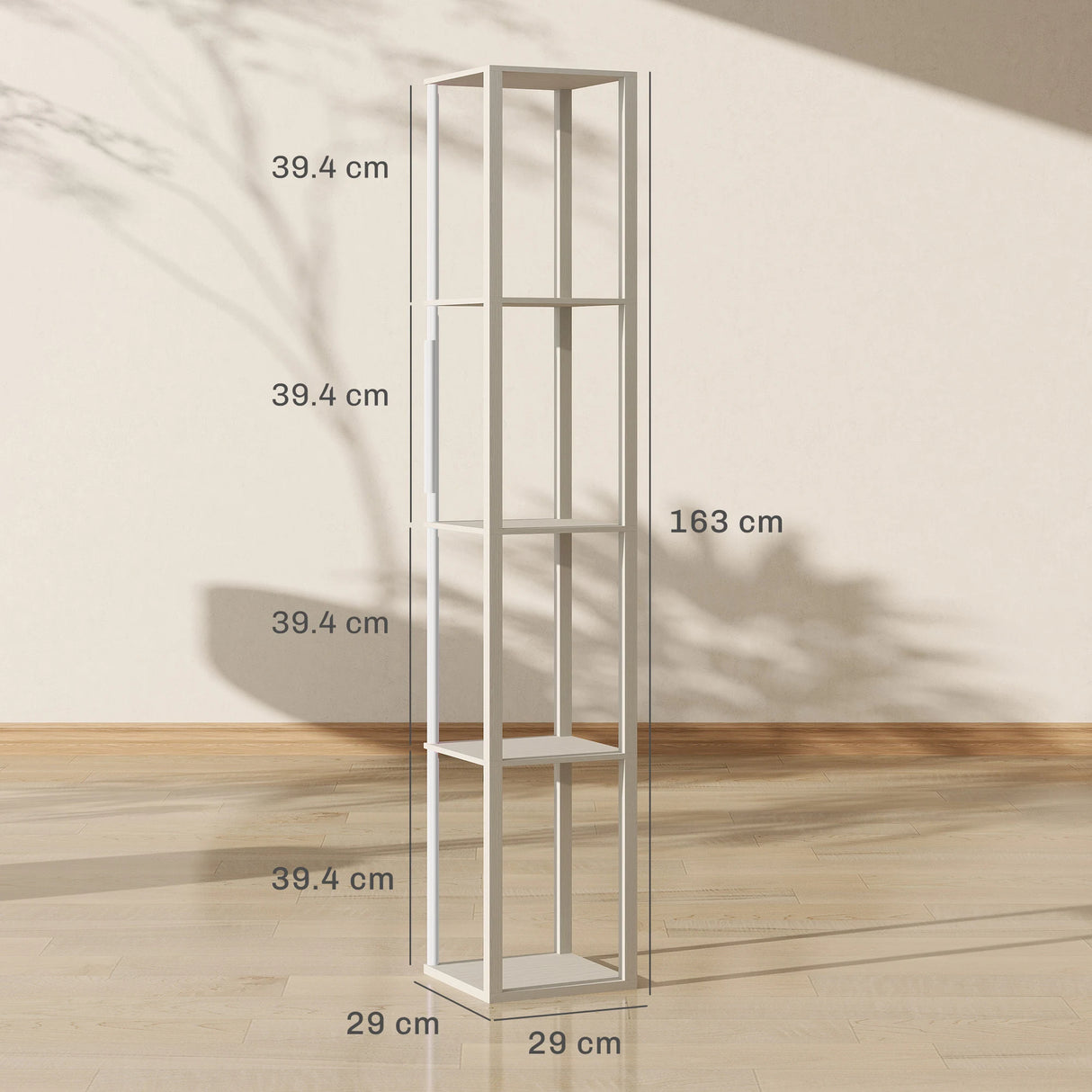 HOMCOM RGB LED Floor Lamp with Shelves, Modern Dimmable Standing Lamp with Remote Control, Adjustable Brightness & Speed for Living Room, Bedroom, Office, Oak