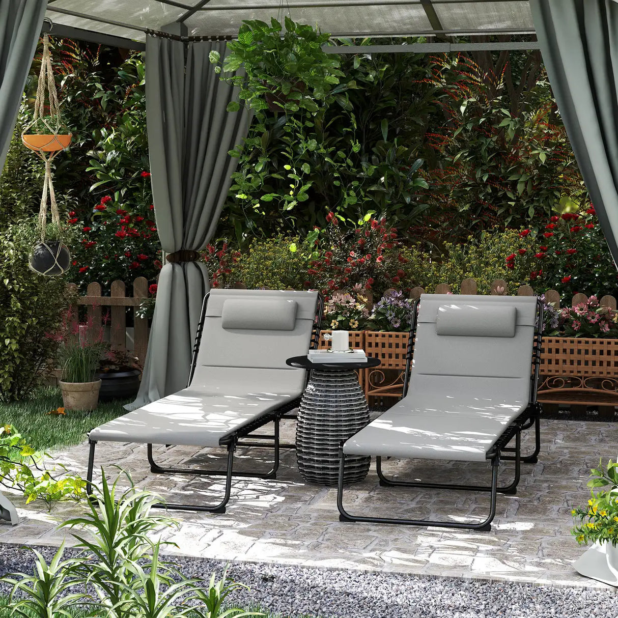 Outsunny Set of Two Reclining Sun Loungers - Light Grey