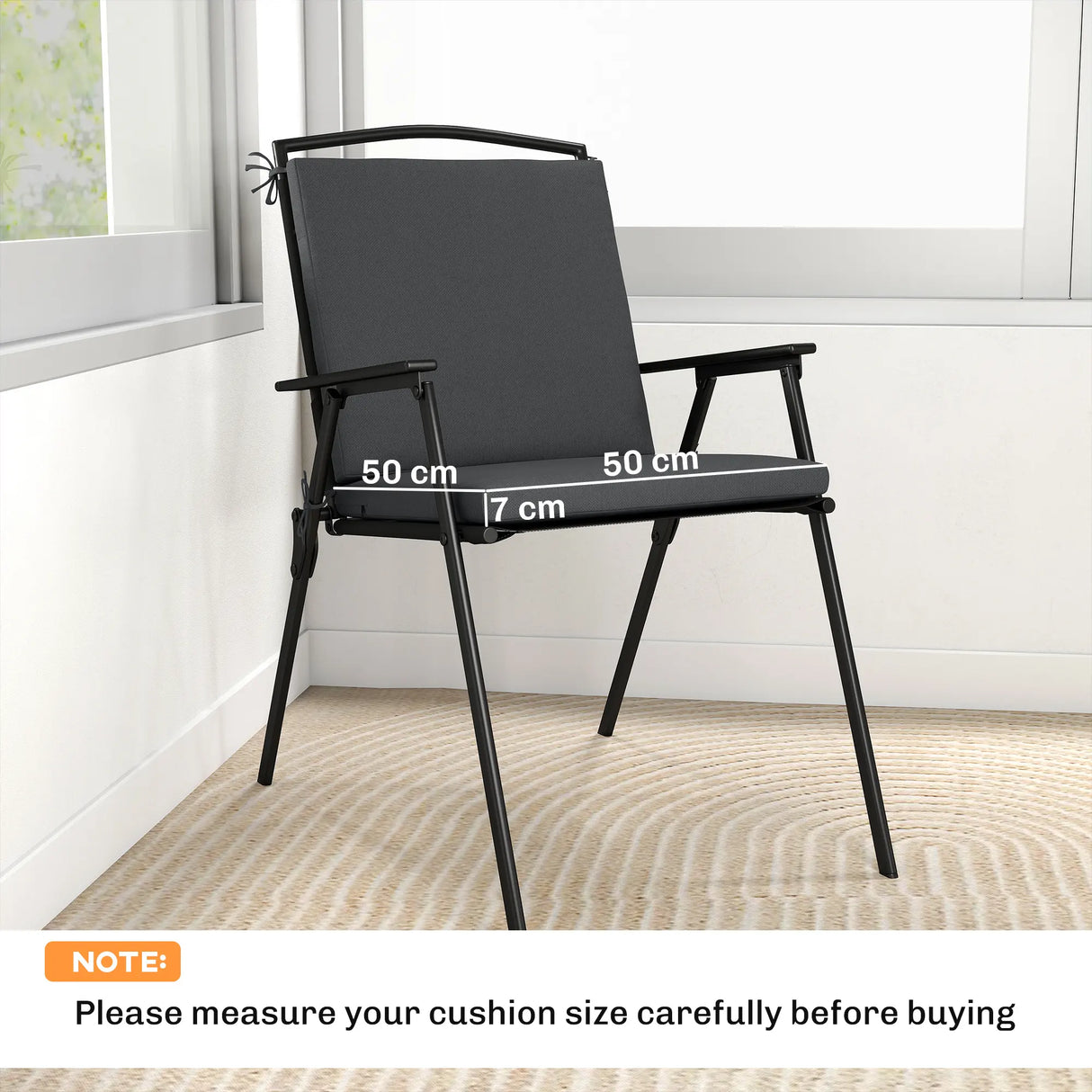 Outsunny Outdoor Seat Cushions Set of 2 with Ties, Waterproof Garden Seat Pads, Dark Grey