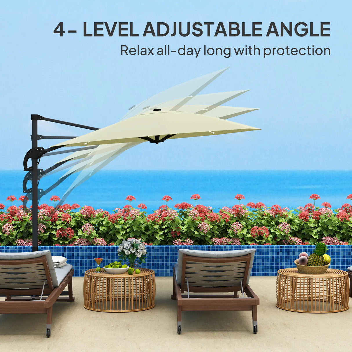 Outsunny 3(m) Cantilever Garden Parasol with Solar Powered Lights, Crank Handle & Cross Base, UPF 50+, 360 Rotation, Cream