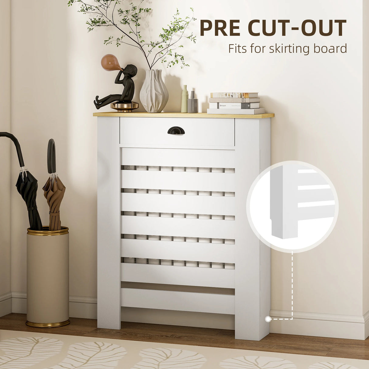 HOMCOM 95.5H x 78Wcm Radiator Cover, with Drawer - White