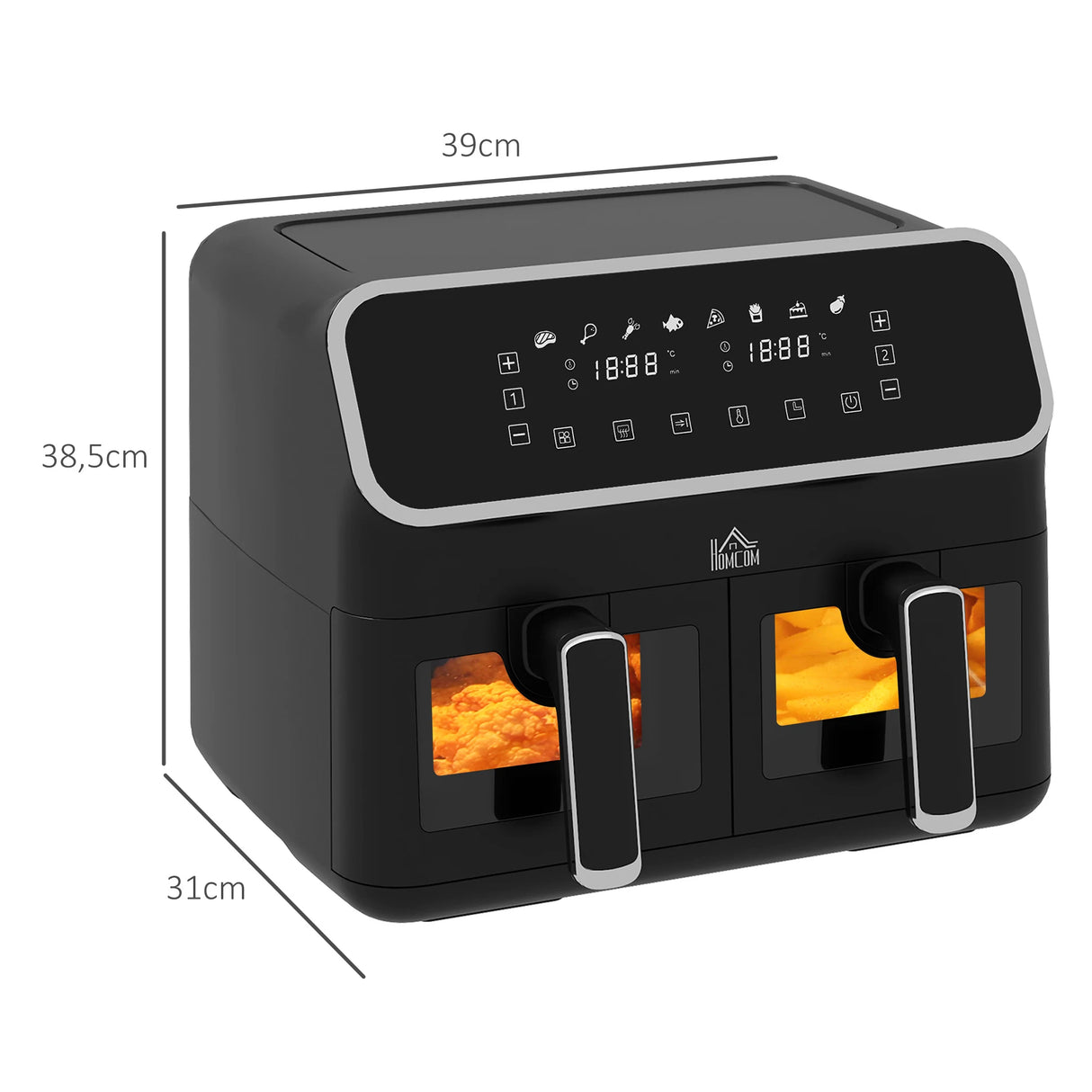 HOMCOM 8L Dual Basket Air Fryer, 80-200, with Sync Function - Black/Silver