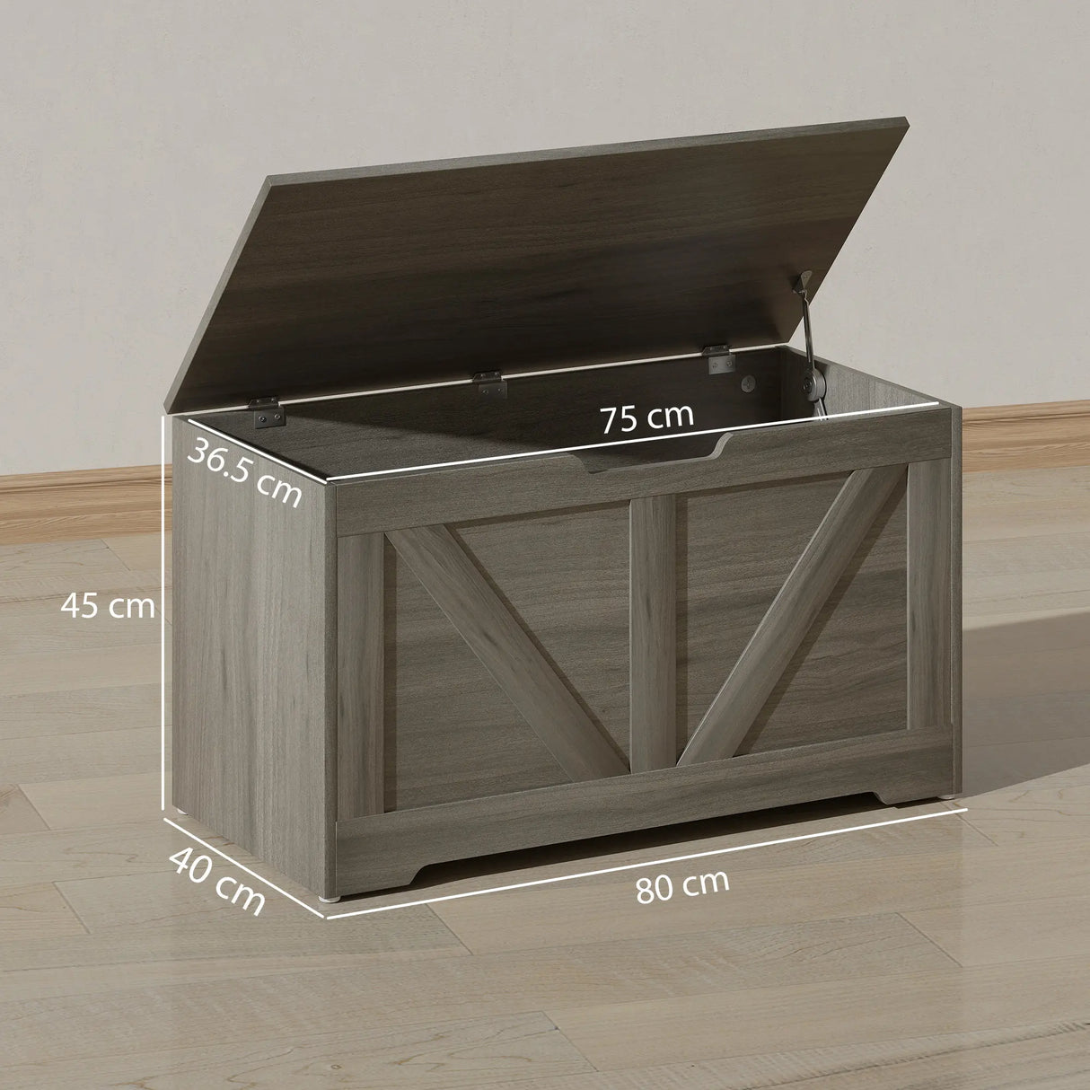HOMCOM 100L Home Storage Box, with Safety Hinges - Charcoal Grey