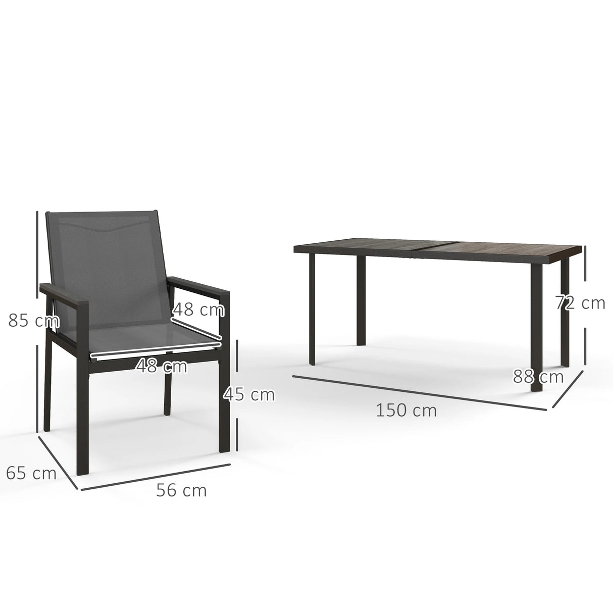 Outsunny Seven-Piece Metal Dining Set, with Glass-Top Table - Grey