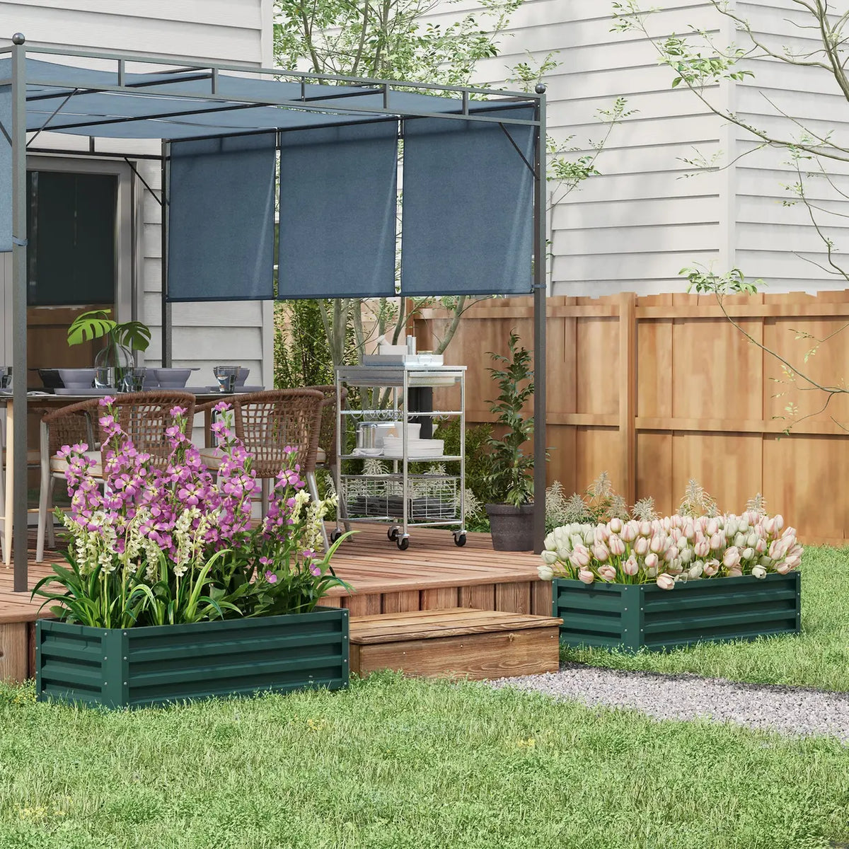 Outsunny Set of Two 110 x 65cm Steel Planter Boxes - Green
